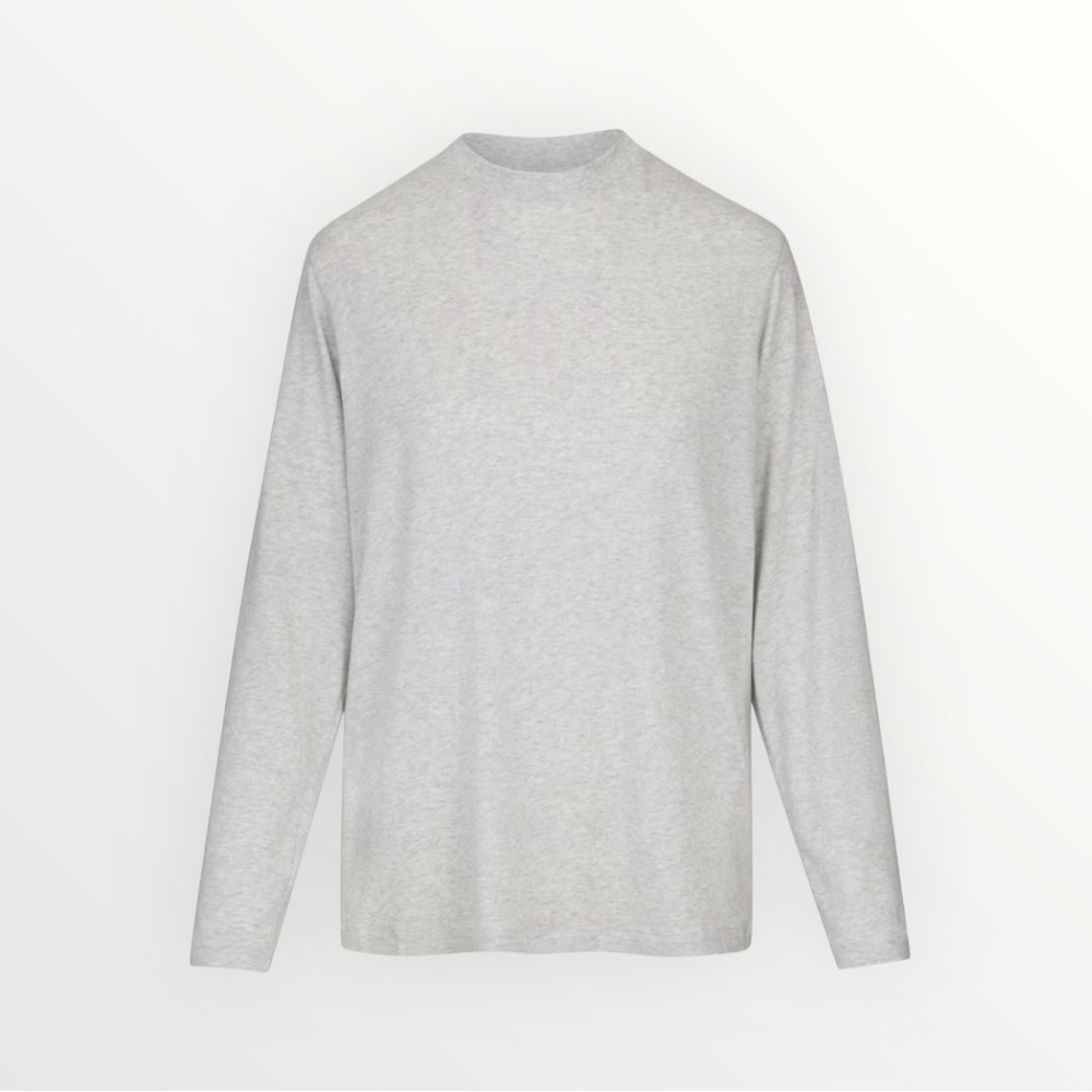 Skims Women's Boyfriend Long Sleeve T-shirt Tee Light Heather Grey Size Small - Picture 8 of 8